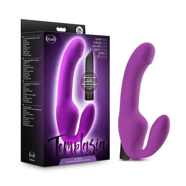 Blush Novelties Vibrator Temptasia Cyrus Strapless Silicone Dildo Purple at the Haus of Shag