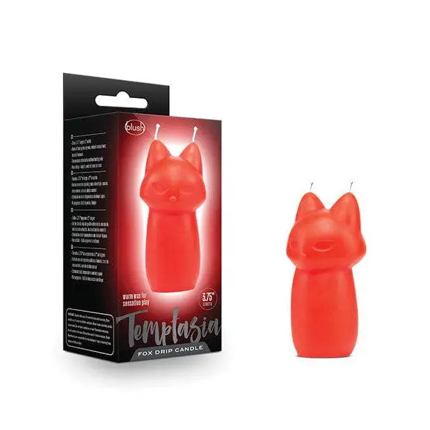 Temptasia Fox Drip Candle by Blush: Red fox-shaped candle with labeled packaging