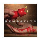 Temptasia Fox Drip Candle: Devil-shaped red candle with lit horns dripping wax onto a hand