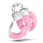 Temptasia Furry Cuffs: Pink fluffy handcuffs with metal chain and clasps for playful adventures