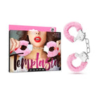 Temptasia Furry Cuffs: Pink fuzzy handcuffs with metal chain and lips packaging