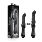 Textured black silicone Temptasia Lazarus Thrusting Dildo with adjustable length feature