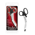 Temptasia Safety Scissors by Blush in retail packaging with black handles and silver blade