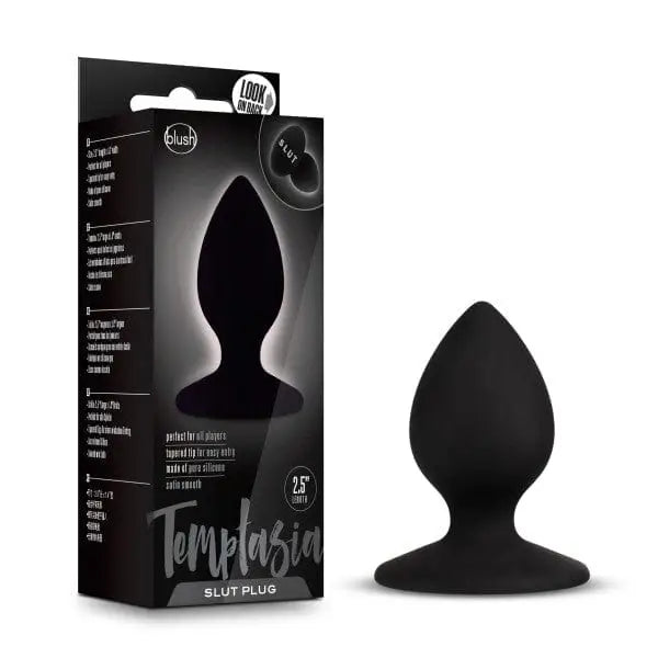 Temptasia Slut Plug: Black silicone, teardrop shape with flared base for safe use