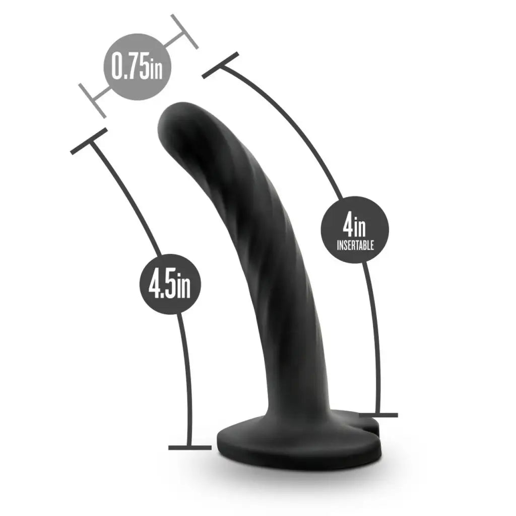 Temptasia Twist: Curved black silicone twist dildo with heart-shaped suction cup base