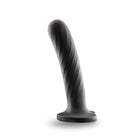 Temptasia Twist: Black silicone twist dildo with curved, ridged shaft and flared heart-shaped base