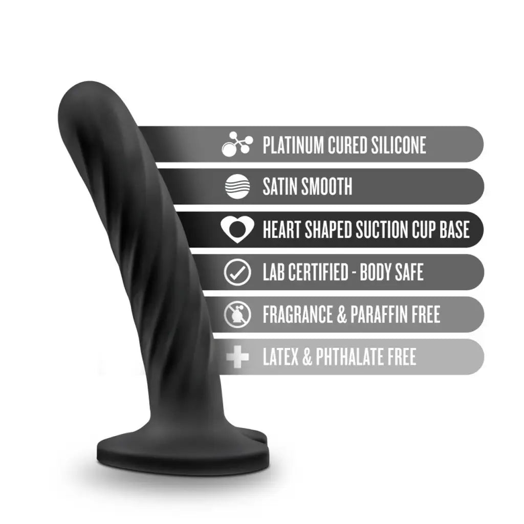 Temptasia Twist black silicone suction cup dildo with heart-shaped design