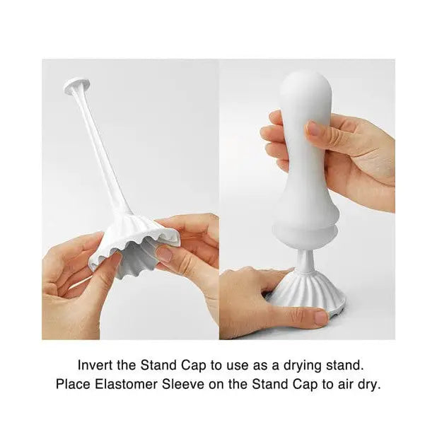 Using the TENGA FLEX Spiraling Reusable Sleeve with a drying stand for hygiene and care