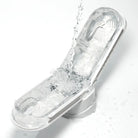 Clear plastic flip-flop sandal with water splashing, promoting TENGA FLIP ZERO Gravity White