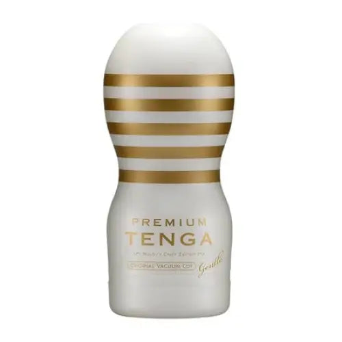 Tenga Premium Original Vacuum Cup - White & Gold Striped High-Quality Sex Toy