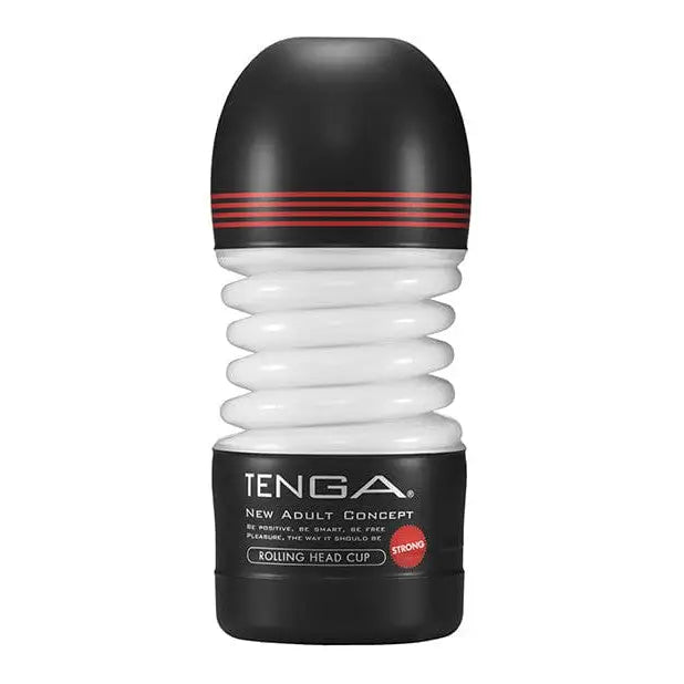 Tenga Rolling Head Cup - Strong: Black and white pleasure device with flexible midsection