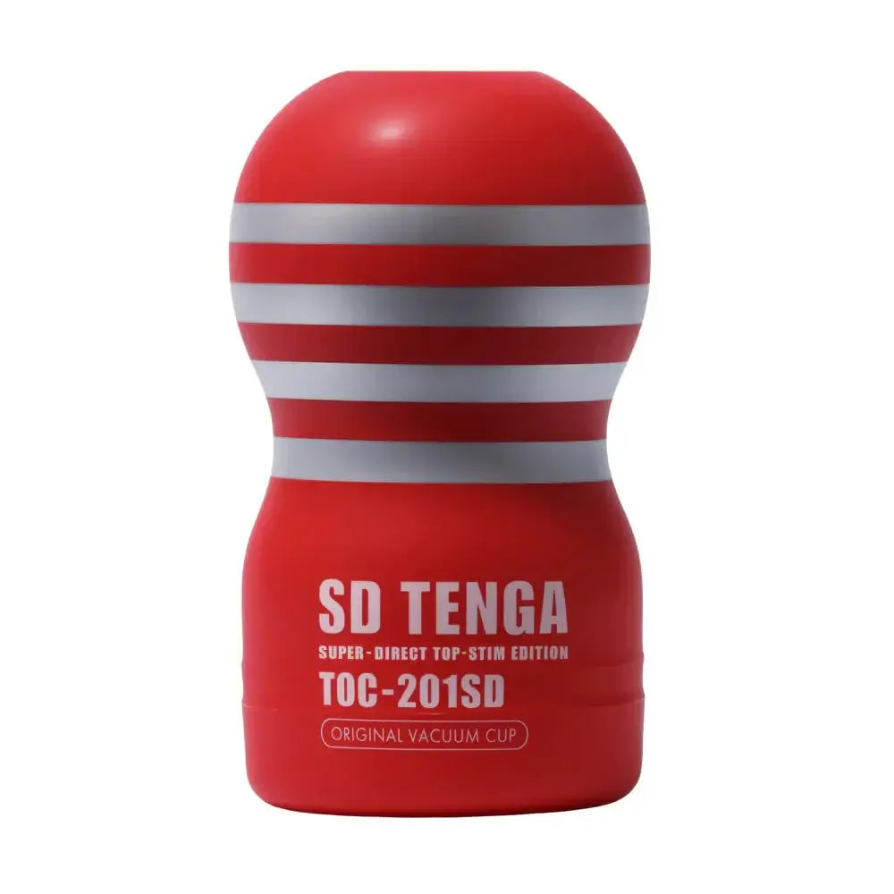 Tenga SD Original Vacuum Cup: Red and white striped cylindrical object labeled ‘SD TENGA’