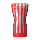 Tenga Soft Tube Cup - Red and white striped cylindrical container with hourglass shape