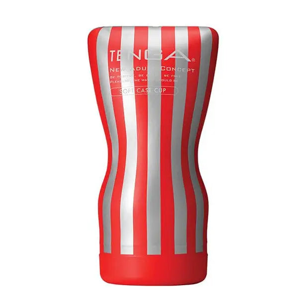 Tenga Soft Tube Cup - Red and white striped cylindrical container with hourglass shape