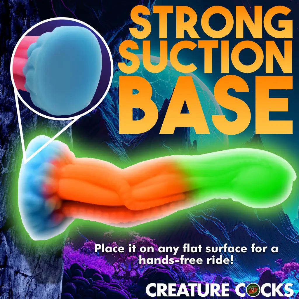 Creature Cocks Tenta-Glow: Neon silicone dildo with suction cup base for fantasy roleplay