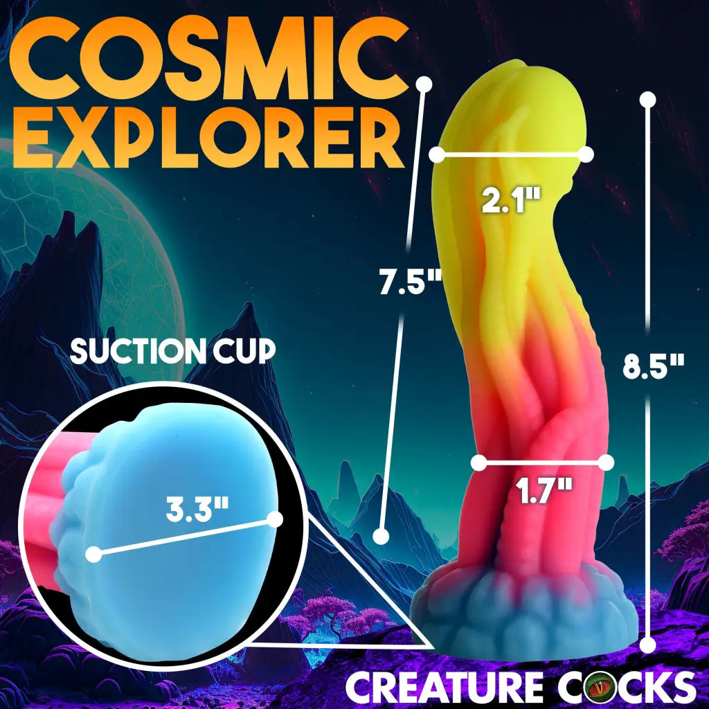 Glow-in-the-dark silicone dildo with suction cup base for fantasy roleplay by Creature Cocks