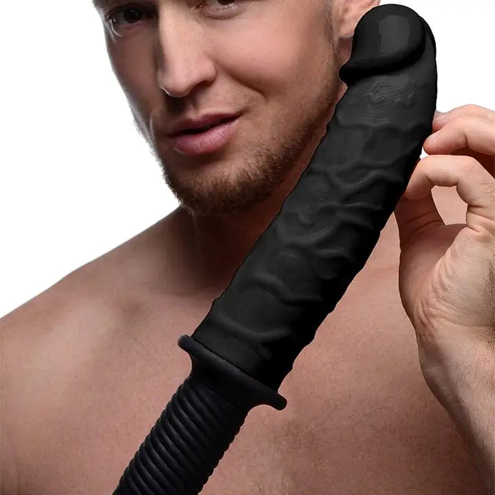 Master Series Vibrator Flesh The Curved Dicktator 13 Mode Vibrating Giant Dildo Thruster at the Haus of Shag