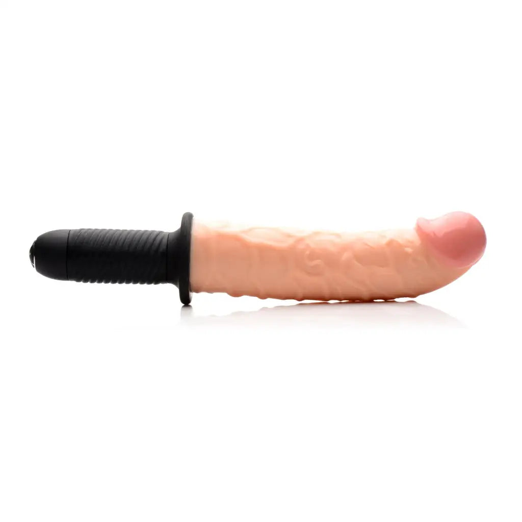 Master Series Vibrator Flesh The Curved Dicktator 13 Mode Vibrating Giant Dildo Thruster at the Haus of Shag