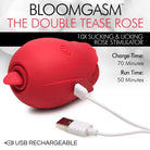 The Double Tease Rose 10x Sucking And Licking Silicone Stimulator - Red - Stimulators