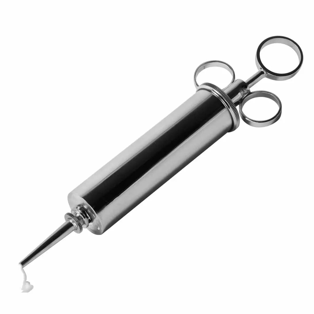 Stainless steel meat injector syringe with dual ring handle - Grease Gun Stainless Steel Lube Launcher