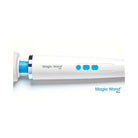 Close up of The Magic Wand® Plus toothbrush with blue handle and variable speed