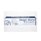 A close-up of a box with The Magic Wand® Rechargeable and a white box beside it