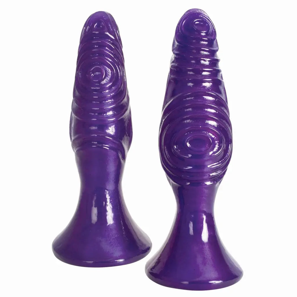 The Pawns Anal Plug - purple silicone sex toys with textured surfaces and flared bases