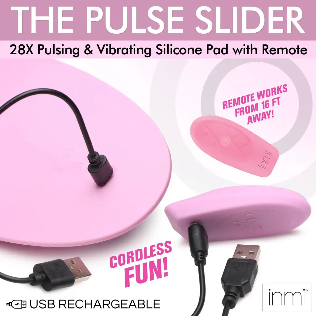 The Pulse Slider 28x Pulsing And Vibrating Silicone Pad With Remote - Pink - Stimulators