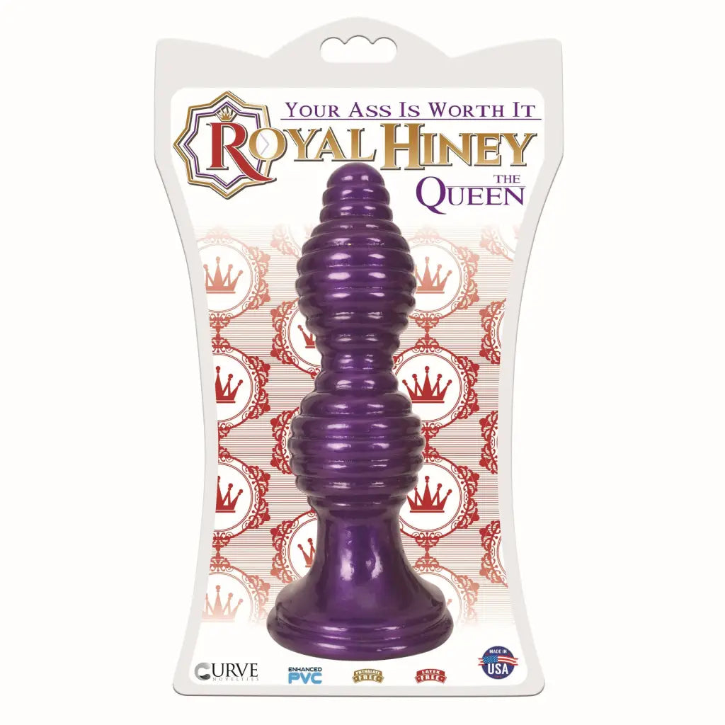 Queen Ribbed Anal Plug - Purple, Flared Base, Ribbed, in Retail Packaging