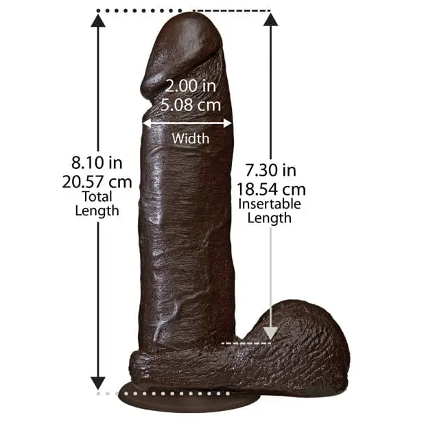 The Realistic Cock FIRMSKYN 8 Inch Dildo, chocolate colored with a long tail, vac-u-lock