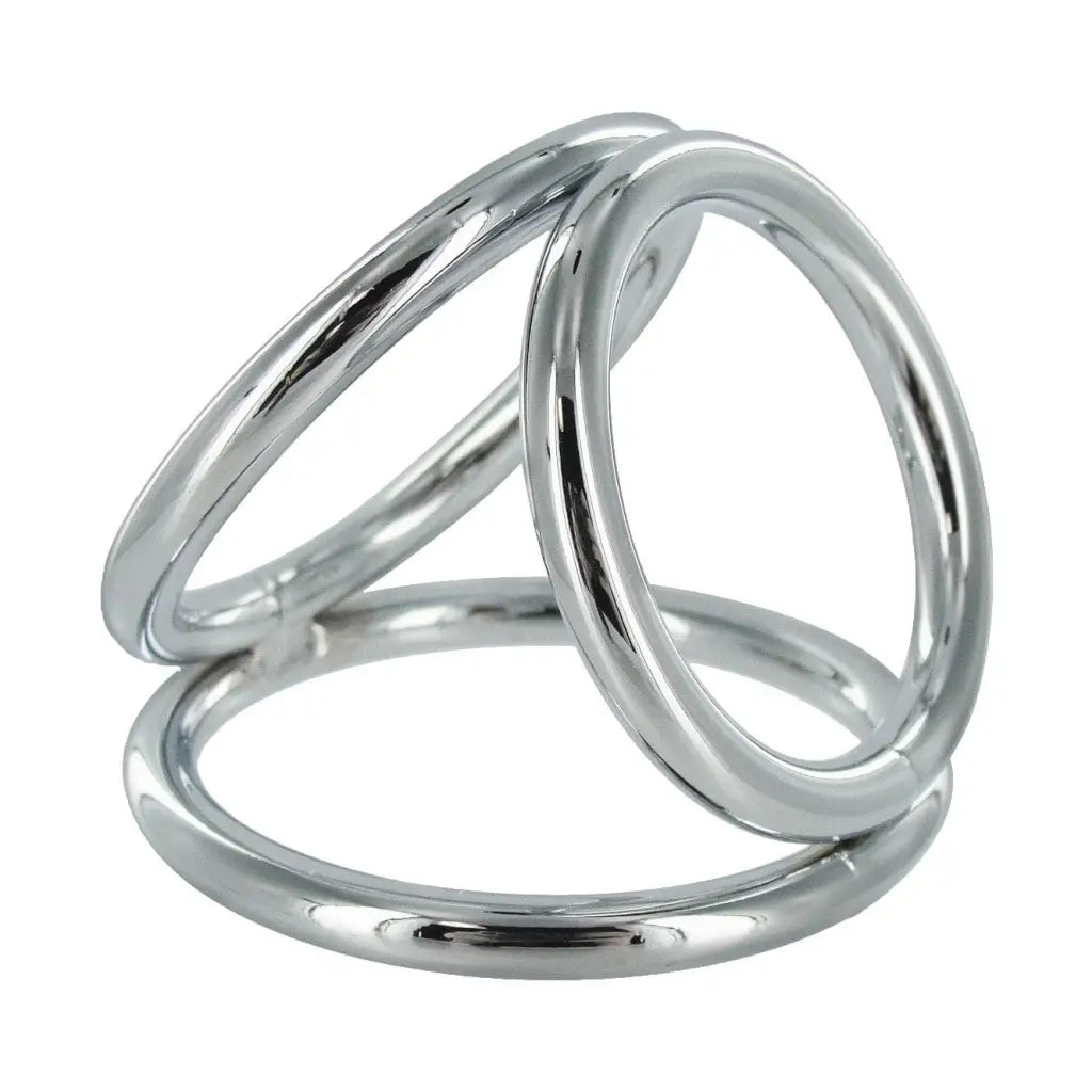 Shiny silver ’Triad Chamber Cock And Ball Ring’ with three interlocking circular bands