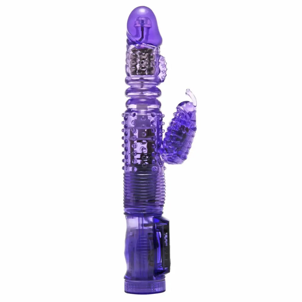 Thrusting Purple Rabbit Vibe: Textured Purple Rabbit Vibe with Multiple Attachments