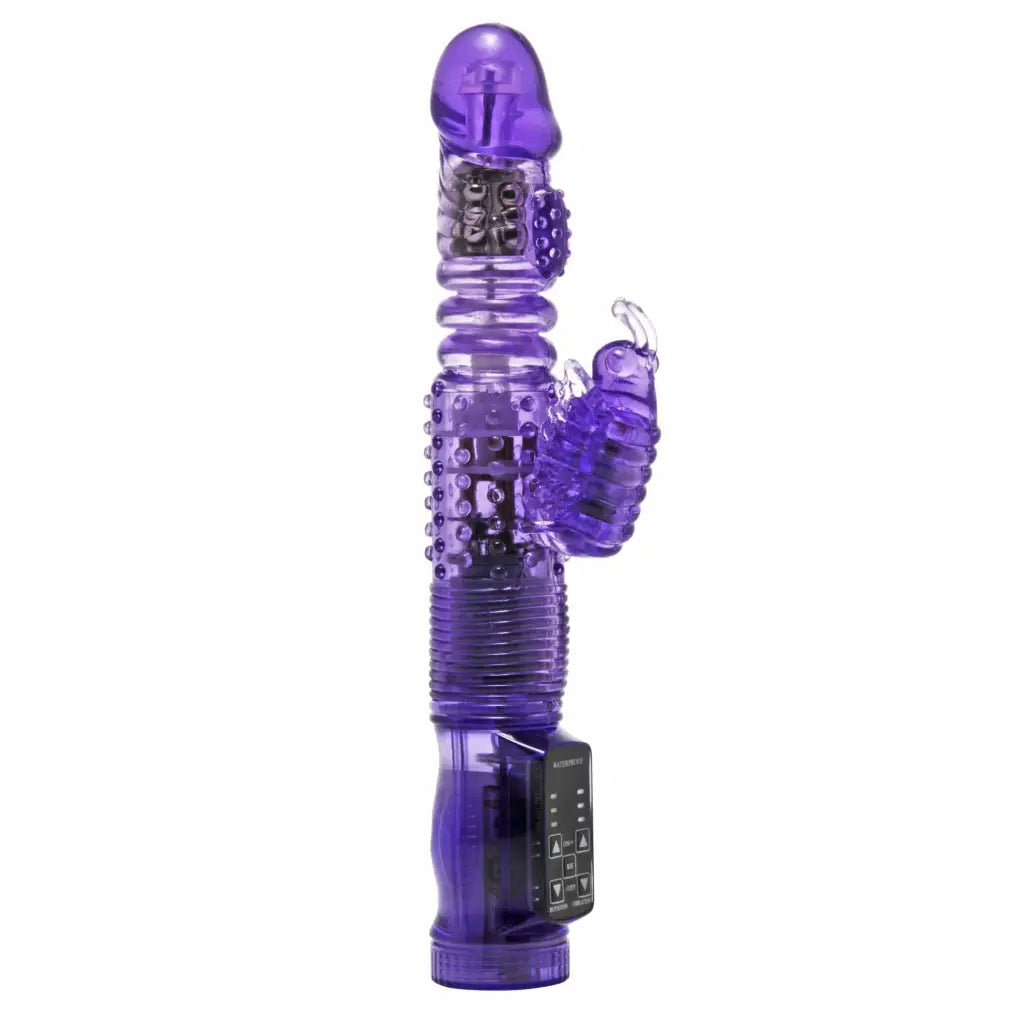 Thrusting Purple Rabbit Vibe with textured surface and electronic controls