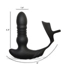 Thrusting vibrator set with black silicone anal plug featuring cock and ball ring stimulation