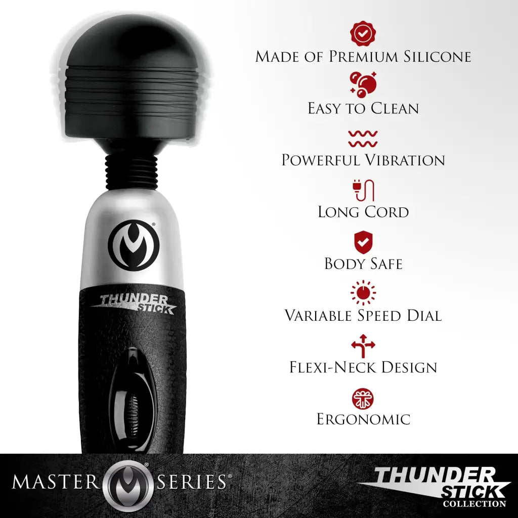 Close-up of Thunderstick 2.0 Super Charged Power Wand hair dryer in black and white