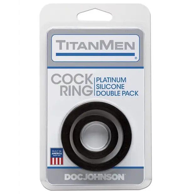 Titanmen Platinum Silicone Cock Ring - Black Pack of 2 with tamten tape, black, 1 mm thick