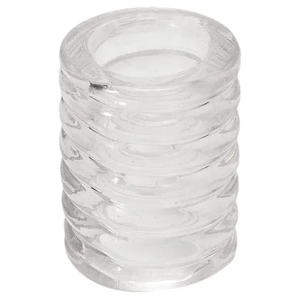 Clear glass jar with white lid, perfect for storing your Titanmen Tools Cock Cage