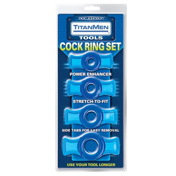 Doc Johnson Penis Enhancement Blue Titanmen Tools Cock Ring Set at the Haus of Shag