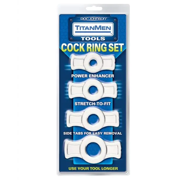 Doc Johnson Penis Enhancement Clear Titanmen Tools Cock Ring Set at the Haus of Shag