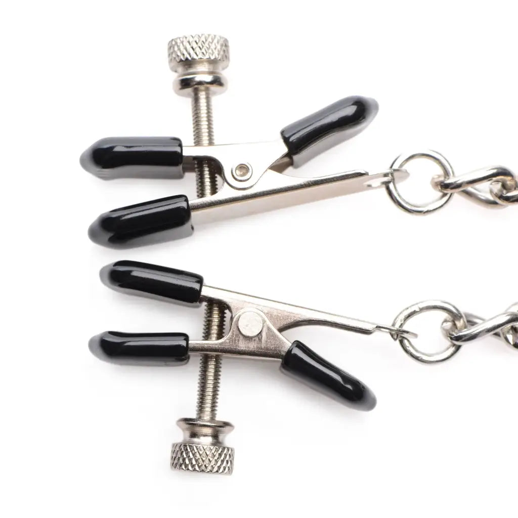 Titty Taunter Nipple Clamps with Adjustable Screws, Black Rubber Tips, and Weighted Beads