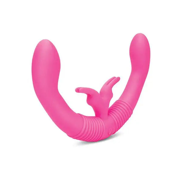 Pink silicone couples’ double-ended vibrator with Echo Function and curved tail