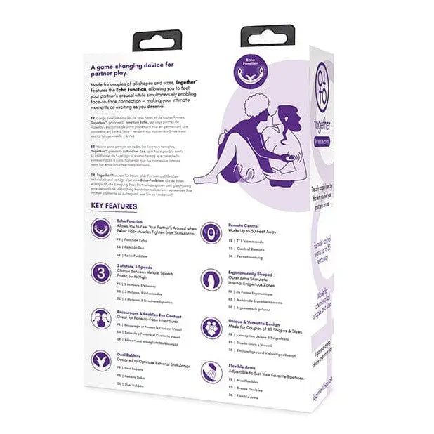 Close-up of Together™ Couples’ box featuring a baby breastfeeding device and double-ended vibrator