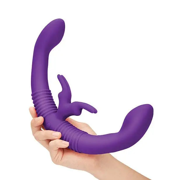 Purple silicone Together™ Couples’ Vibrator with a curved tail and wireless remote