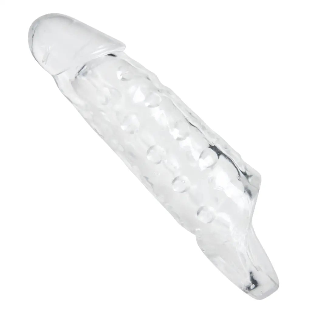 Tom Of Finland clear realistic cock enhancer with textured silicone sleeve and rounded tip