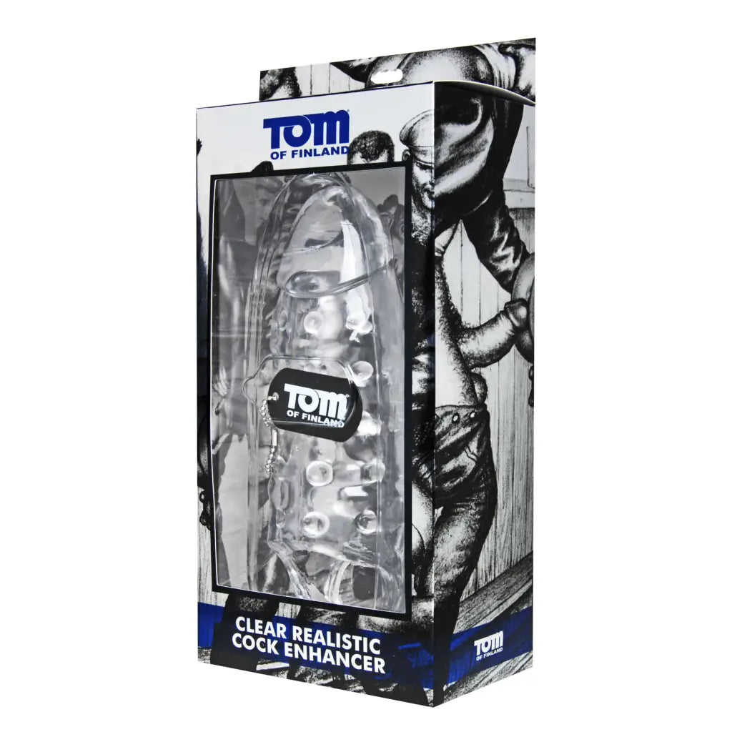 Tom Of Finland Clear Realistic Cock Enhancer in retail packaging for enhanced pleasure