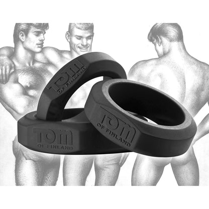 Tom of Finland Cock Ring Black Tom Of Finland 3 Piece Silicone Cock Ring Set at the Haus of Shag