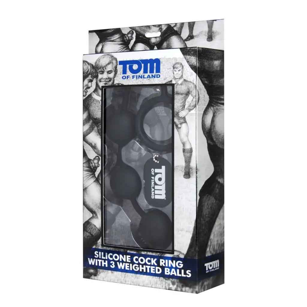 Tom of Finland silicone cock ring with weighted balls for enhanced pleasure and durability