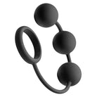 Tom Of Finland Silicone Cock Ring with 3 Weighted Balls, in black, featuring ring handle