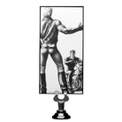 Black and white image of muscular man in leather with motorcyclist; Tom Of Finland Silicone P-spot Vibe