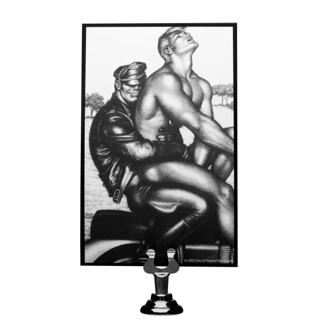 Black and white art of men on motorcycle, for Tom Of Finland Silicone Vibrating Anal Plug